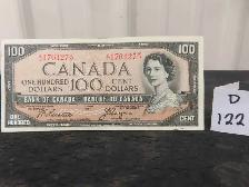Canadian 1954 100 Dollar Bill 'Devils Face' Crisp