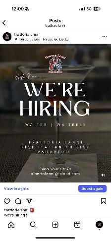 HIRING WAITER & WAITRESSES WITH EXPERIENCE