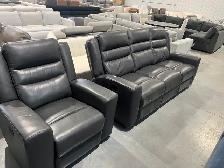 Leather Manual Reclining Sofa with Chair - display