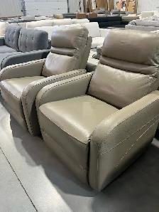 Leather Power Reclining Arm Chairs - NEW