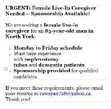 FEMALE CAREGIVER WANTED ASAP!!