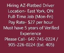 AZ flatbed Driver- East York, ON