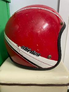 Vintage Ski-Doo Formula Plus red metal flake open face helmet .