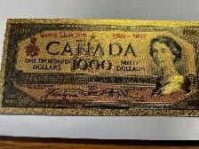 ONE NEW GOLD FOIL CANADIAN $1000 BILLAS PICTURED
