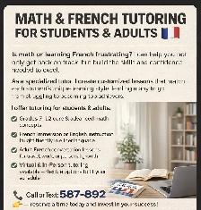 MATH & FRENCH TUTORING – STUDENTS & ADULTS
