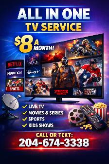 ALL IN ONE TV SERVICE – ONLY $8/MONTH!