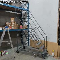 Grey 10 Step Rolling Stair Ladder, 90' Deck, 132' High Bars