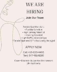 HIRING – BUSY, LICENSED SPA