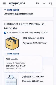 amazon warehouse shifts
