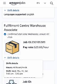 amazon warehouse shift
