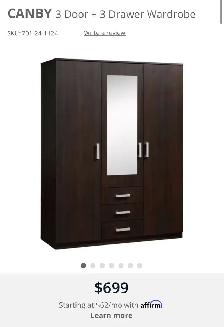 3 Door   3 Drawer Wardrobe like new!