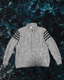 1/1 Grey knitted cardigan zip up silk lining men's