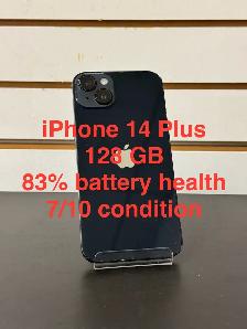 iPhone 14 plus 128 GB 83% battery health 7/10 condition