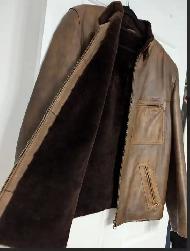 Brown Men's Leather Jacket with Real Fur Lining