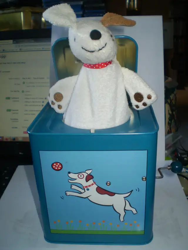 'LITTLE DOG LOST' JACK-IN-THE BOX-USED-WORKS-$20