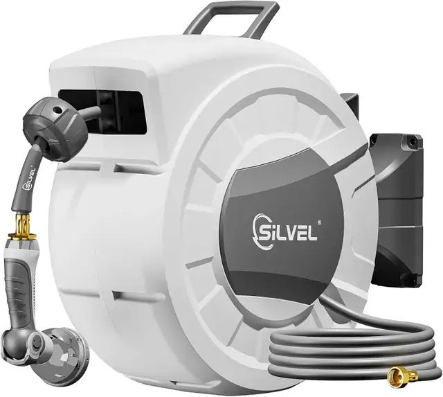 SILVEL Retractable Garden Hose Reel – 105 ft