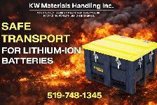 LITHIUM BATTERY STORAGE BINS FOR DAMAGED LITHIUM ION BATTERIES.