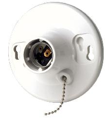Lamp Socket Pull Chain Outlet Box Mount 1 Circuit Plastic White