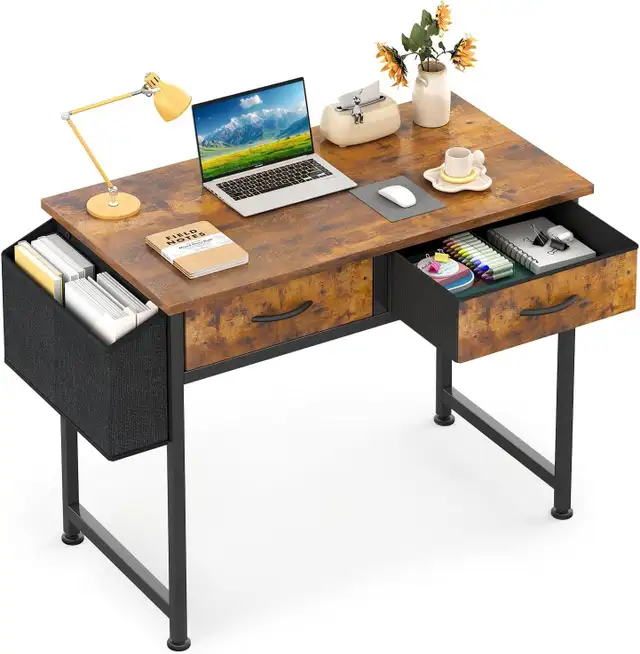 CAIYUN Compact Computer Desk with Fabric Drawers