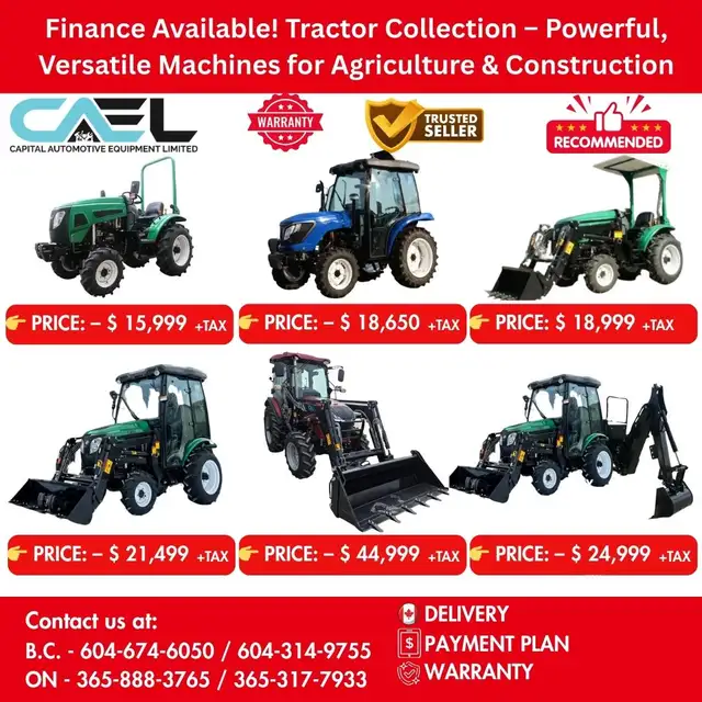 Finance! New CAEL Tractor Machines  –CERTFIED & WARRANTY INCLUDE