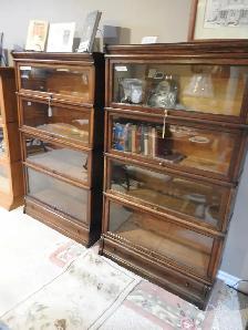 Four level antique barrister bookcases with drawers, priced EACH