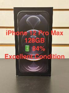 iPhone 12 Pro Max 128GB battery health 84% excellent condition