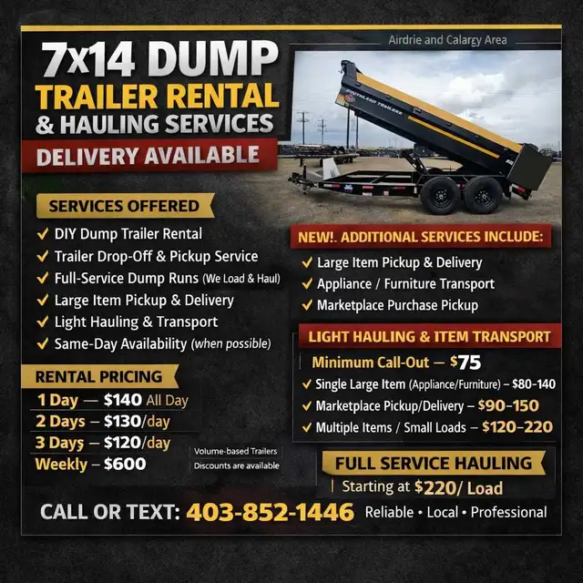 7x14 Dump Trailer Rental | Delivery Available | Calgary/Airdrie