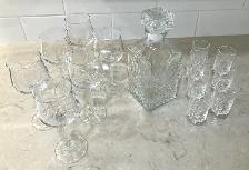 Pristine Decanter and Crystal Glasses (stemmed & barrel style)