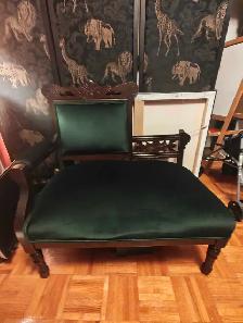 Green Velvet Vintage Style Wooden Arm Chair