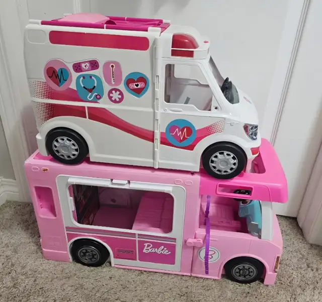 Barbie Ambulance with Barbie Camper and Barbie car and all items