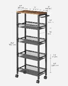 VASAGLE 5-Tier Slim Rolling Storage Cart - Photo 6