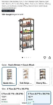 VASAGLE 5-Tier Slim Rolling Storage Cart - Photo 8