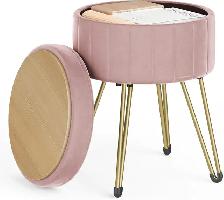 SONGMICS Velvet Storage Ottoman Stool – Jelly Pink