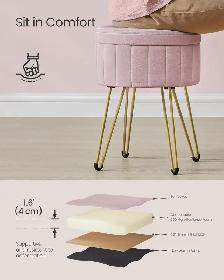 SONGMICS Velvet Storage Ottoman Stool – Jelly Pink - Photo 4