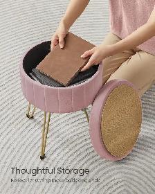 SONGMICS Velvet Storage Ottoman Stool – Jelly Pink - Photo 6