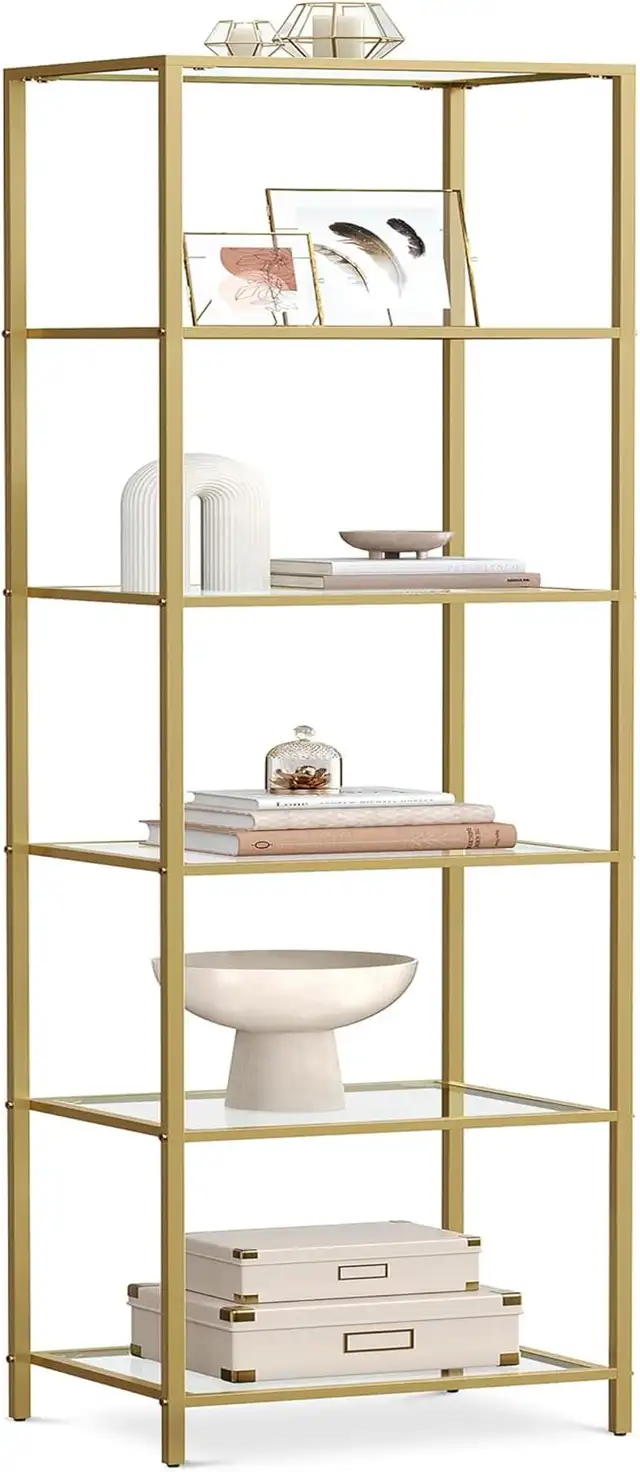 VASAGLE 6-Tier Tempered Glass Shelf – Pale Gold