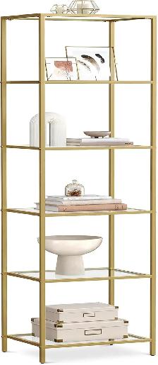 VASAGLE 6-Tier Tempered Glass Shelf – Pale Gold