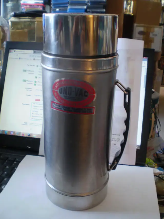THERMOS-UNO-VAC STAINLESS STEEL-BIG MOUTH -2 QUART-USED- $25