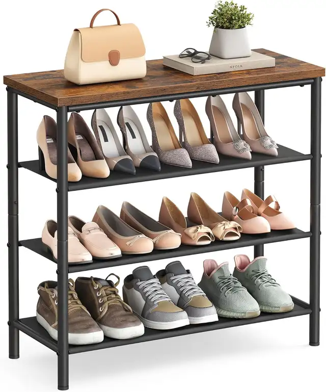 Industrial 4-Tier Shoe Rack – Rustic Storage Organizer