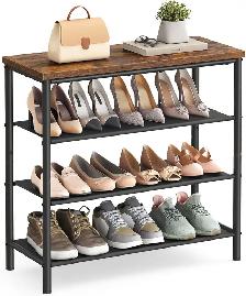 Industrial 4-Tier Shoe Rack – Rustic Storage Organizer