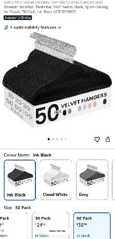 SONGMICS Velvet Slim Hangers – 50 Pack (Ink Black) - Photo 8