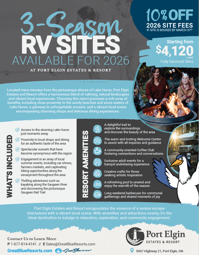 SEASONAL RV/PARKMODEL CAMPING SITES PORT ELGIN ONTARIO