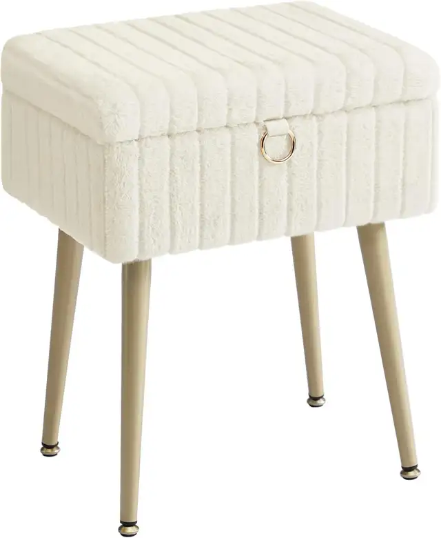 SONGMICS Storage Vanity Stool with Plush Cushion – Cream White