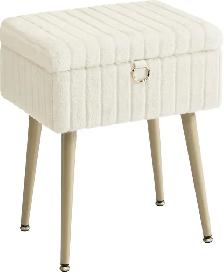 SONGMICS Storage Vanity Stool with Plush Cushion – Cream White