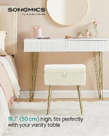 SONGMICS Storage Vanity Stool with Plush Cushion – Cream White - Photo 3