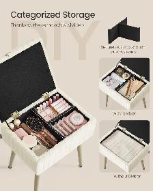 SONGMICS Storage Vanity Stool with Plush Cushion – Cream White - Photo 5