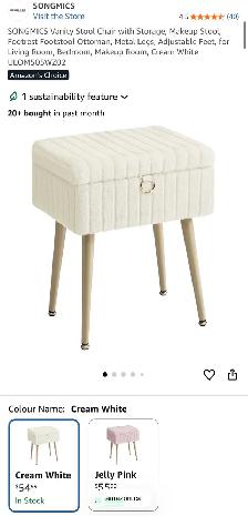 SONGMICS Storage Vanity Stool with Plush Cushion – Cream White - Photo 7