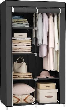 SONGMICS 2-Tier Portable Fabric Wardrobe Closet – Ink Black