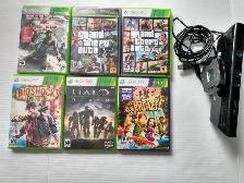 XBOX 360 BUNDLE W/ 2 CONTROLLERS (CORDS) 6 GAMES & KINECT CAMERA