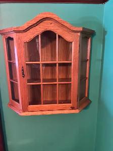 Free delivery Oak Corner Display Cabinet with Glass Door